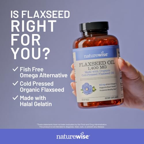 NatureWise Flaxseed Oil 1400 mg, Fish Free, High Potency Omega 3 with 812 mg ALA - Plant Based Omega 3 6 9 Supplement - Organic, Cold Pressed, Non-GMO - 120 Softgels[120-Day Supply] - image 8