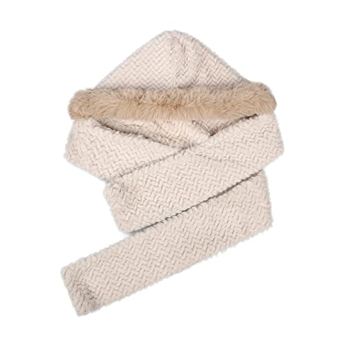Women Girls Faux Fur Winter Knitted Hat Scarf 2-in-1 Set Plush Fluffy Head Wrap Neck Ear Warmer Infinity Hooded Scarf4