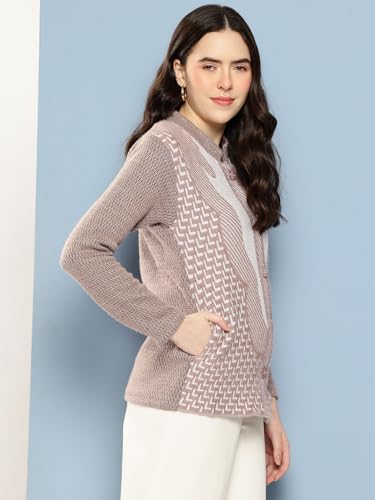 Image of Aarika Womens Winter Wear Green Colour Zig Zag Woolen Cardigan