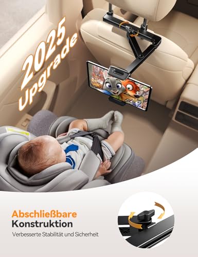 JOYROOM Tablet Halterung Auto [Stabilisierende dreieckige Struktur] iPad Halterung Auto mit Doppeltem Gestänge Klapparm Tablet Halterung Auto Kopfstütze für iPad/Switch/Phone 4.7-13 Bildschirm Geräte