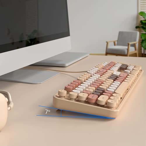 Image of KNOWSQT Wired Computer Keyboard - Milk Tea Colorful Full-Size Round Keycaps Typewriter Keyboards for Windows, Laptop, PC, Desktop, Mac