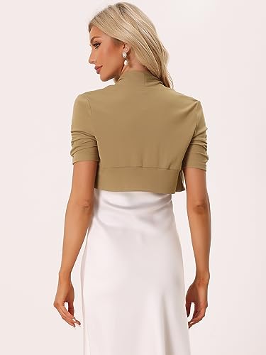 Image of Allegra K Short Sleeve Shrugs for Women Ruched Sleeve Open Front Cropped Bolero Cardigan