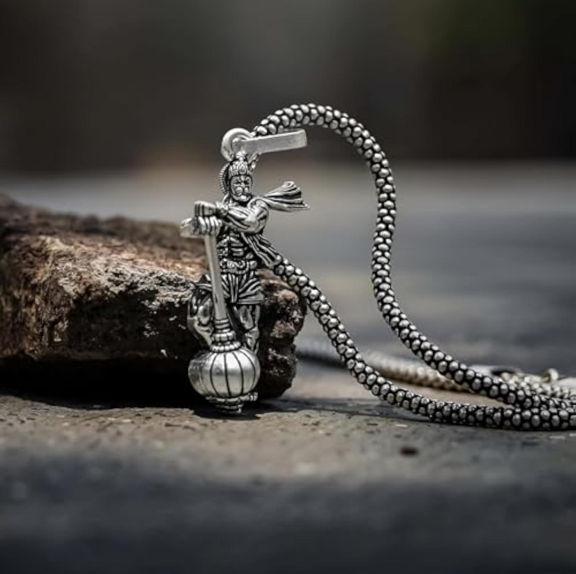 Lord Hanuman Ji Silver Pendant Necklace for Men