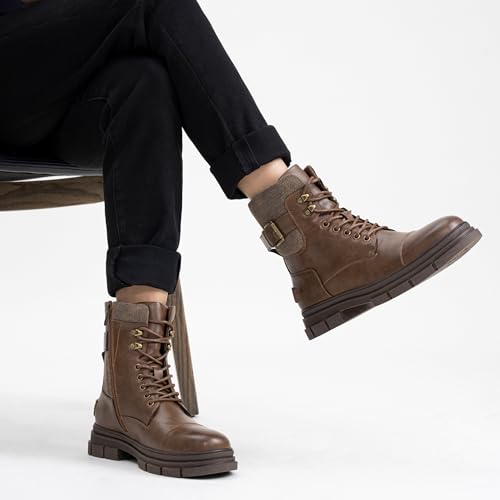 Jousen Mens Combat Boots Casual Dress Motorcycle Boots 8416 Brown 11 by Jousen - Image 9