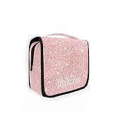 Custom Light Pink Glitter PATTERN Travel Hanging Toiletry Bag Personalized Makeup Large Customized C