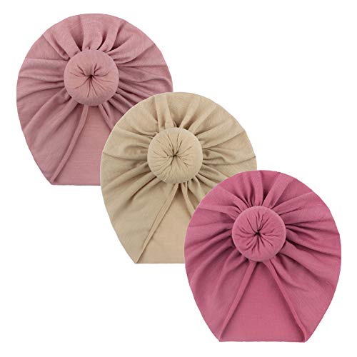 TinaDeer Baby Turban Hüte 3 Stücke Kleinkind Kopfband Turban Haarbänder Taufe Headwrap Newborn Stirnband Neugeborenes Baby Mädchen Volltonfarbe geknotet Hut Mütze Hut Hut (D) Cover