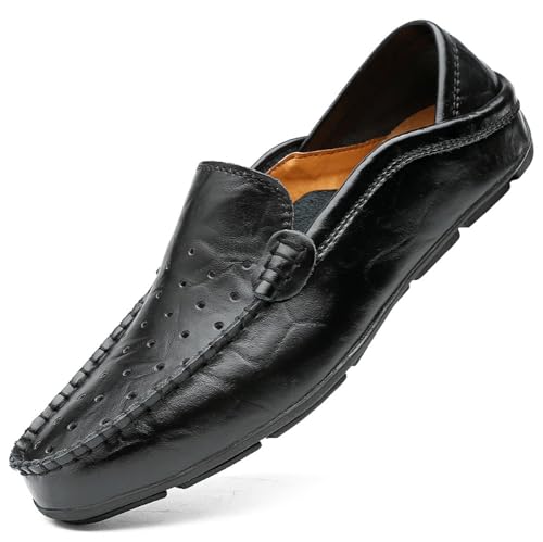 Men's Lightweight Casual Genuine Leather Slip On Soft Driving Walking Shoes Penny Loafer Flats Shoes