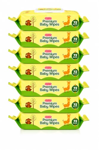 Image of Happy Premium Baby Wipes Export Quality with Aloe Vera & Vitamin E Alcohol-Free, Dermatologically Safe & pH Balanced | Gentle Skin Care for Newborns & Toddlers | Flip-Top Lid for Lasting Moisture (7, 72 count (Pack of 7))