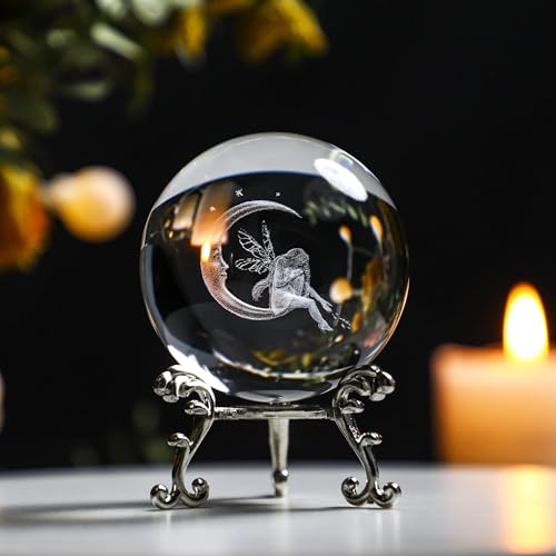 Image of ZEERSHEE 60mm Glass Ball with Stand Moon and Fairy Crystal Paperweights