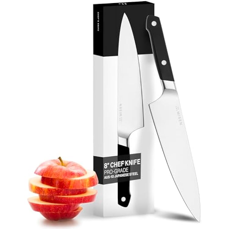 Misen 8 Chef Knife High Carbon Japanese AUS-10 Stainless Steel Hybrid German & Japanese Blade Precision Kitchen Knife for Professionals & Home Cooks Ultimate Cutting Performance - Black