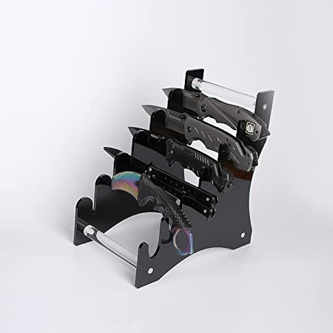 Acrylic Knife Display Stand, Holds 6 Pocket Knives, Transparent/Black, 14x15x8.4 inches, Suitable for Knife Collection Display, Hiking, Hunting, DIY Activities(Black)