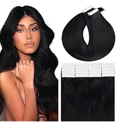 Lacer Black Tape in Hair Extensions Silky Straight Double Sided Natural Thick Remy Human Hair for...