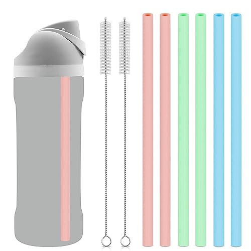 Silicon Replacement Straws for Owala FreeSip 19oz 24oz 32oz Water Bottle, 6pcs Reusable Straws With Cleaning Brush for Owala Insulated 24oz 32oz and Flip 25oz, Accessories