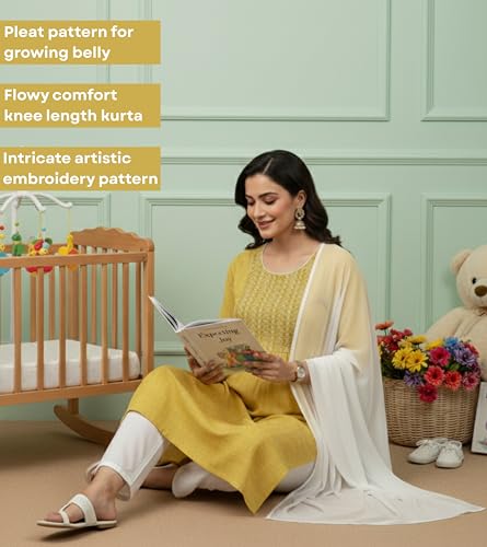 Image of DUMMY SHAPE Pregnancy Dresses for Women Cotton | Floral Maternity Kurta Pant Dupatta Set with Dual Nursing Zippers | Pre & Post Partum | Feeding Kurtis | Baby Shower | Gifts for Pregnant Woman