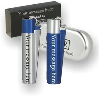 Limited Edition - Clipper Lighter ® Deep Laser Engraved Personalised Metal - Engraving Included for Birthdays, Anniversaries, Weddings and Valentines - Silver & Blue - Qty: (1)