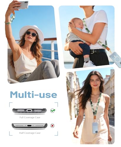 Image of Yonlevres Phone Lanyard Crossbody Strap Wrist Neck Adjustable Women Leaf | Cell Phone Lanyard for Travel Cruise Daily, Hands-free, Fit Keys ID Badge, for Full-coverage Phone Case, Accessories, Gifts