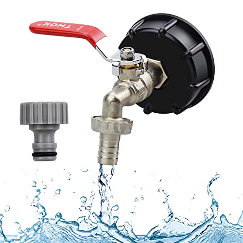 Robinet Cuve 1000L Recuperateur d Eau De Pluie 1000 Litres Adaptateur de Réservoir IBC Connecteur à Filetage 1/2' Adaptateur Bouchon Cuve en Laiton PP Filetage Gros 60 MM Raccords De Tuyau D'arrosag