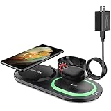 HOPWINN Wireless Charger 3 in 1, 15W Induktive Qi Ladestation Kabelloses Ladegerät Kompatibel mit Samsung S22/S21/S20/S10/S9/S8/S7/S6, Galaxy Watch 1/2/3/4/Gear S2/S3/S4, Galaxy Buds/2/Pro/Live/+