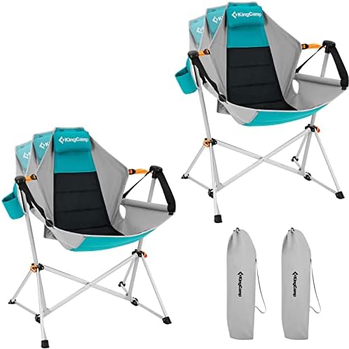 KingCamp Hammock Camping Chair, Aluminum Alloy Adjustable Back Swinging Chair, Folding Rocking Chair with Pillow Cup Holder, Recliner for Outdoor Travel Sports Games Lawn Concerts Backyard