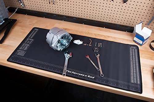 Performance Tool W88977 Neoprene Mat With Ruler And Reference Charts, Chemical Resistant, 16" X 35.75", Protects Work Surface From Solvents And Oils #TOP5