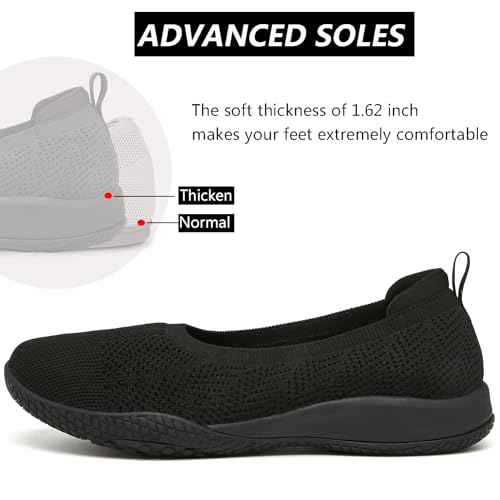 Image of LEDINEY Women's Flats Slip On Go Walk Shoes for Women Comfortable Walking Sneakers Knit Low Wedge Dressy Ballet Shoes Zapatos para Mujer
