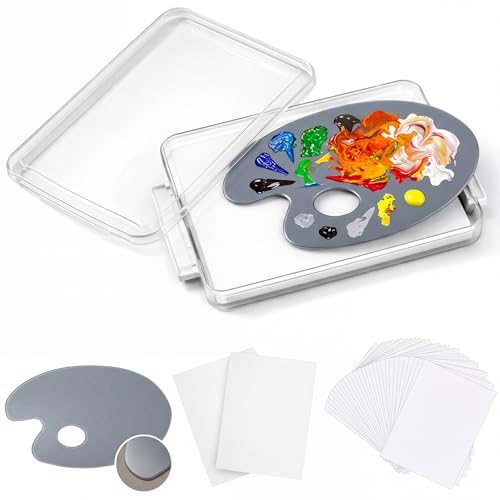 Nuanchu 1 Pack 12x8 Neutral Grey Tempered Glass Palette for Oil Painting Keep Wet Fresh Airtight Case 40 Disposable Paper 2 Sponge Scratch Resistant Easy Clean up for Artist Acrylic DIY Color Mixing