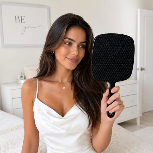 Image of ForPro Professional Collection Extra Large Hand Mirror with Handle, 9 inch W x 12 inch L, Multi-Purpose Handheld Mirror with Distortion-Free Reflection, Black