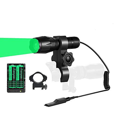 Fenyee Green Light Flashlight 350 Yards Spotlight Zoomable Hunting Flashlight Torch for Hog Pig Coyote Varmint