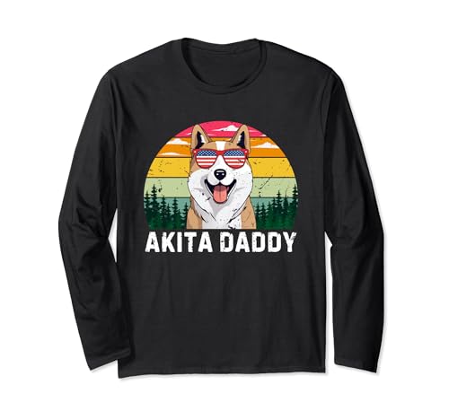 Retro Akita Dog Daddy For Dad Vintage Día del Padre Manga Larga