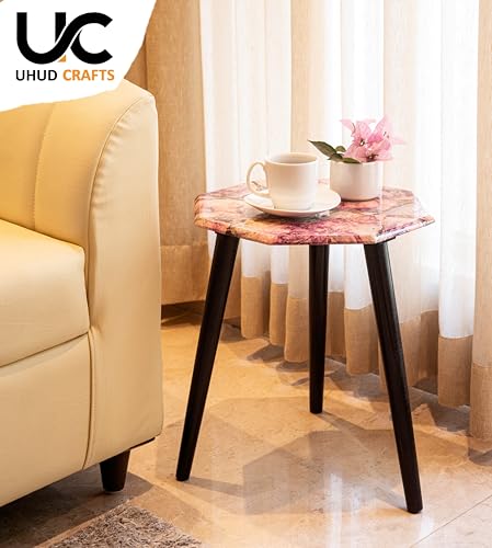 Image of UHUD CRAFTS Marble Design Table | Wooden Side Table for Bedroom & Living Room | Coffee Table & End Table for Your Office & Living Room Decor