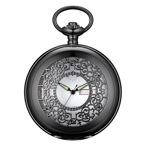 Image of BOSHIYA Smooth Quartz Pocket Watches for Men Classic Arabic Digital Luminous Dial & Day Date Pocket Watch with Chain Christmas Graduation Birthday Gifts