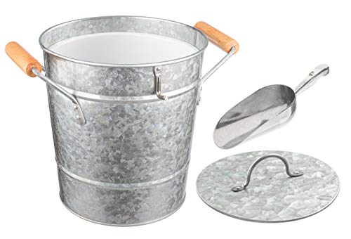 Royalty Art Vintage Ice Bucket With Lid, Scoop, And Carry Handles For Parties, Backyard Barbecues, Picnics, And Camping, Heavy Duty Galvanized Steel For Outdoor Bar Use #TOP1