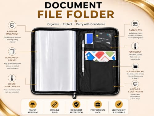 Image of Premium A4 20 Leaf Zipper Document File Folder | High Quality PU Leather File Organizer for Documents | File Folder for Documents | A4 Document File Bag | Certificate Holder File | Resume