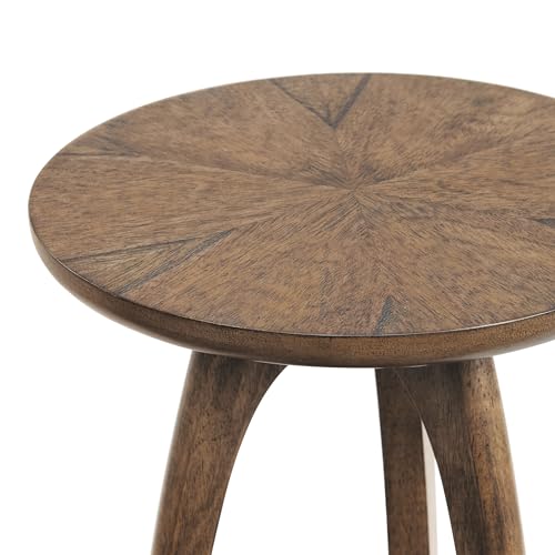 Martin Svensson Home Round Wood Nutmeg Brown Living Room End Side Accent Table Nightstand with Storage Shelf