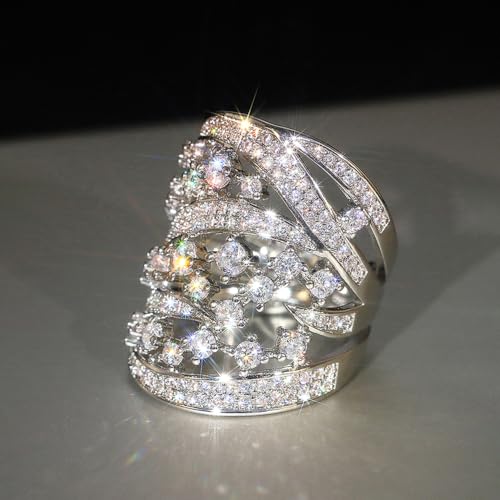 Anel largo feminino estilo hipérbole linda joia de festa de casamento com zircônia cúbica, 10, Latão, Sem pedras preciosas