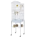 Yaheetech Large Roof Top Budgie Cage Bird Cage with Stand Rolling Metal Parrot Cage for Cockatiels/Parakeets White