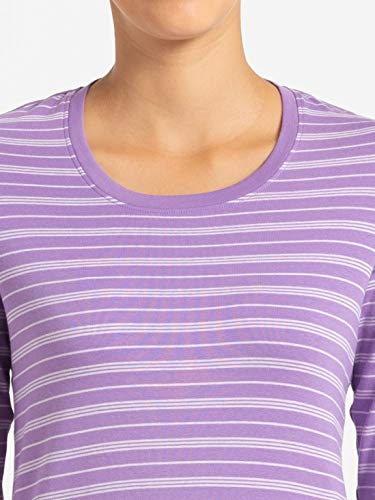 Image of Jockey 1360 Women's Super Combed Cotton Elastane Stretch Slim Fit Striped Round Neck Three Quarter Sleeve T-Shirt