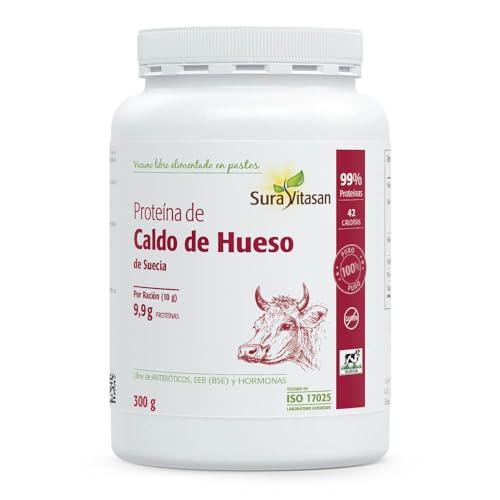 SURA VITASAN Proteína de Caldo de Hueso 300g – 99% Proteína y 80% Colágeno – Caldo de Hueso de Vacuno Alimentado en Pasto y Lecitina de Girasol – Suplemento Nutricional en Polvo