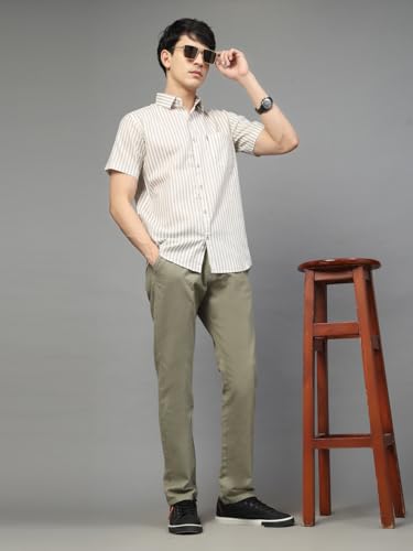 Image of Majestic Man Men's Pure Cotton Striped Half Sleeve Regular Fit Shirt