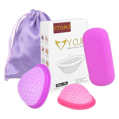 ‎CTDMJ Menstrual Disc Set of 2 (S & L) with Storage Bag, Flat-fit Cup, Reusable, Medical-Grade Silicone, Soft Period Disc, Feminine Hygiene & Care, Menstrual Cups,Tampon, Pad Alternative(Purple)