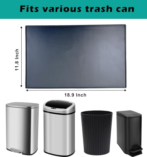 Image of Trash Can Mat 2 Pack, Waterproof Raised Edge Silicone Under Garbage Can Mat, 11.8 inch X18.9 inch Non-Slip Trash Can Pad for Kitchen Office Bedroom Reduce Floor Carpet Wall Scratches, Black