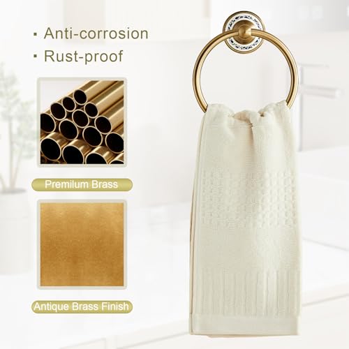 3er-Set Badezimmer-Accessoires mit Porzellan Antik Messing, Toilettenpapierhalter, Handtuchring & Doppel-Haken, Vintage Set für Bad & WC