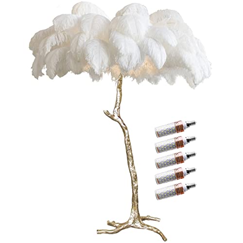 Modern Golvlampa, LED Dimbar Stående Lampa, Nordic Decor Home Resin Stående Lampa, Strutsfjäder Golvlampa med Fotkontakt för Vardagsrum, Matsal och Kontor