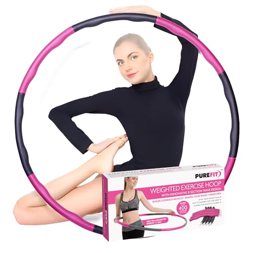 PUREFIT Weighted Hula Hoop for Weight Loss - 95CM Adjustable Fitness Hula Hoop for Childrens, Adults - Easy to Assemble, Non-Toxic, Foam Padded Infinity Hoop (Pink)