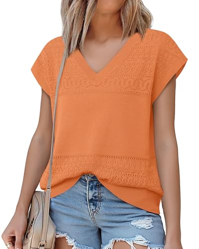 Messic Womens V Neck Sweater Vest Cap Sleeve Casual Lightweight Knit Pullover Tops