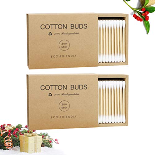 2 caixas Exceart 200 peças de cotonetes de algodão de bambu com duas pontas de algodão orgânico apli
