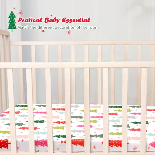 Image of JISEN Christmas Fitted Crib Sheets for Boys Girls 52x28 Inch Colorful Tree