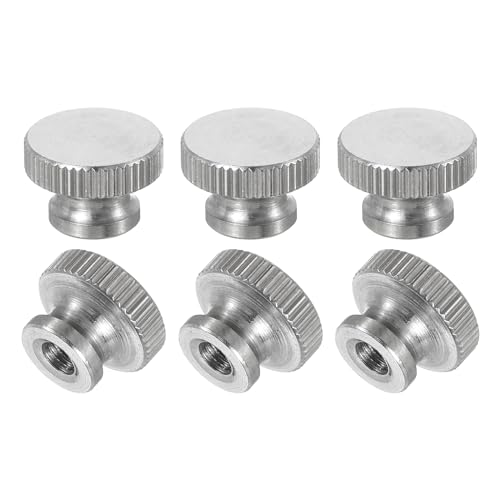 sourcing map Knurled Thumb Nuts, 6Pcs M4 x D12mm x H8mm Stainless Steel Round Knobs Fasteners Blind Hole Hand Screw Nut Silver for 3D Printer Parts, Machine Tools