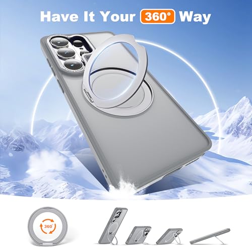 Image of for Samsung Galaxy S26 Ultra Case with 360Rotatable Magnetic Ring Stand Compatible with Mag-Safe Military Protection Matte Translucent Phone Case for Galaxy S26 Ultra 6.9 inch,Gray