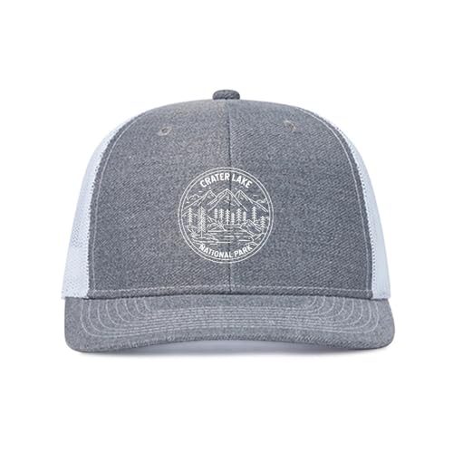 Outdoor Mesh Hat | Crater Lake National Park Design | One Size Fits All Gray White